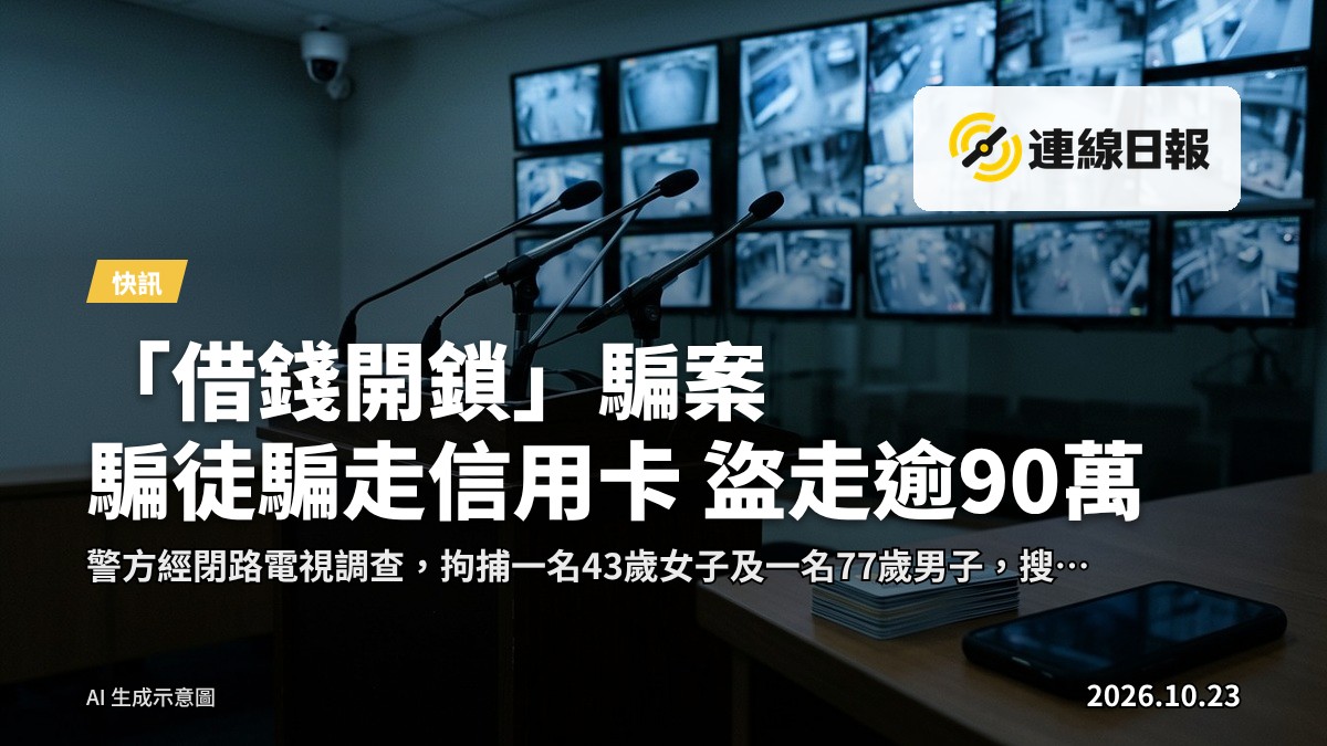 屯門街景，閉路電視鏡頭掛在燈柱上，背景為公共屋邨住樓，無人，用於示意警方經翻查閉路電視鎖定嫌犯藏身之所