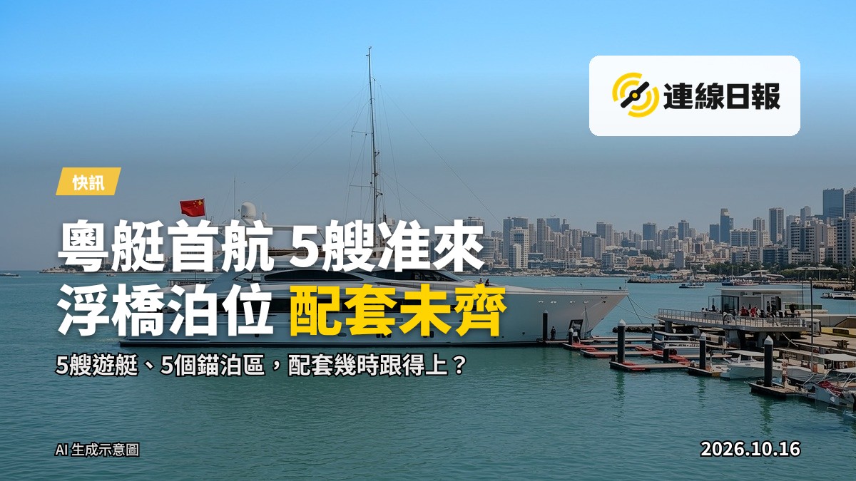 一艘遊艇泊喺海上錨泊區，背景係香港海濱，無人露面。