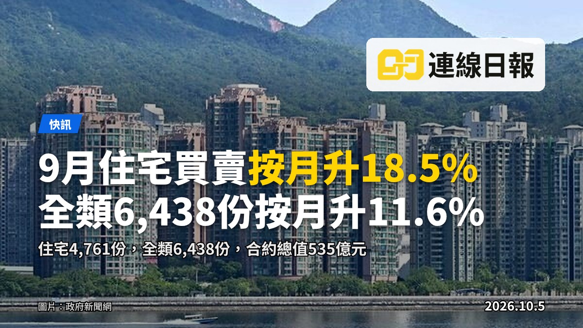 土地註冊處就9月樓宇買賣數據的配圖（圖片來源：政府新聞網）