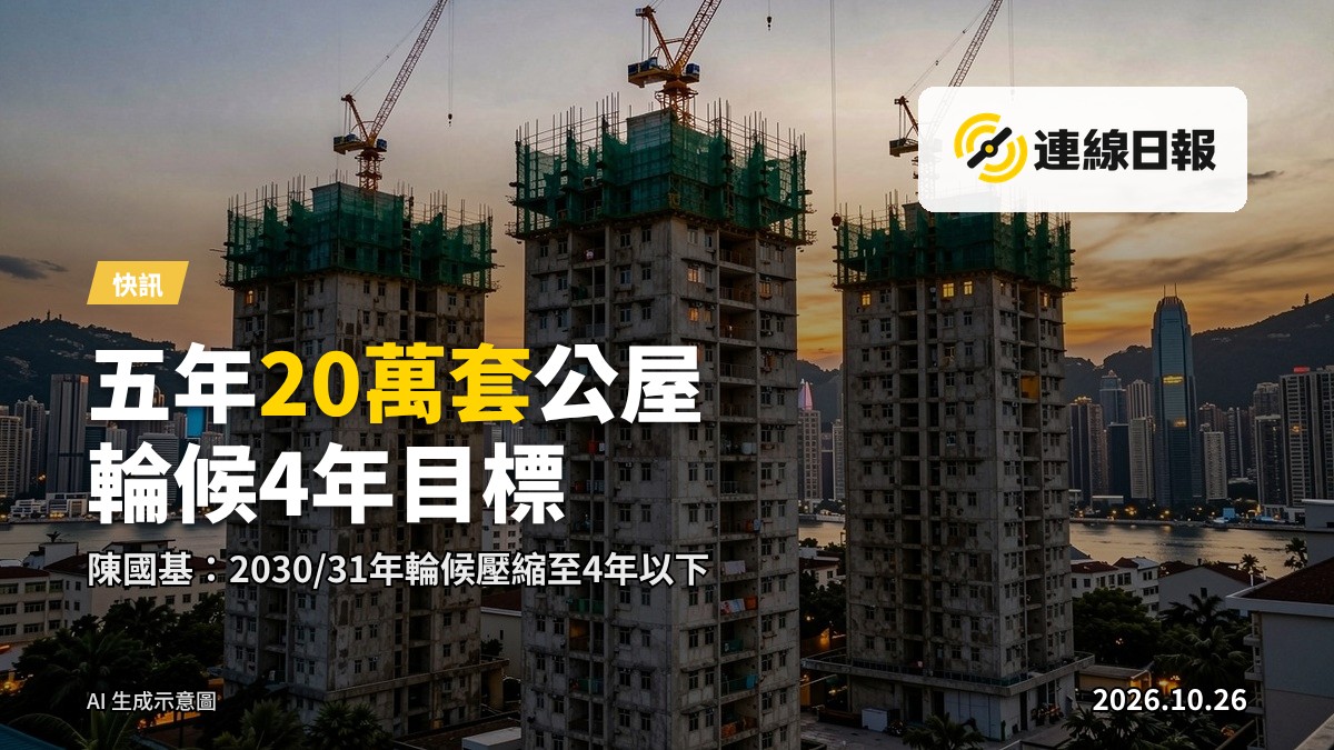 香港多座公共房屋及建設中的住宅樓，遠處為城市天際線，傍晚天色