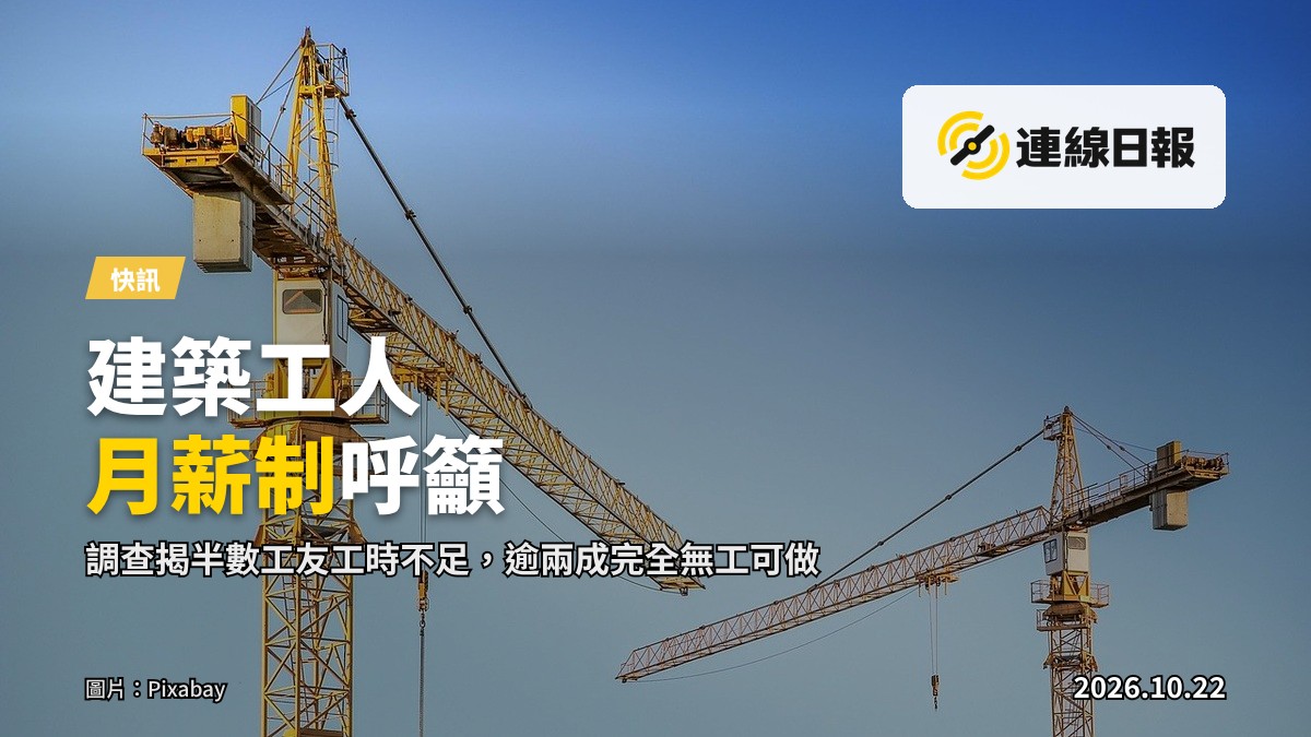 香港一個在建樓宇的建築工地，天際線與塔吊，遠景無人物