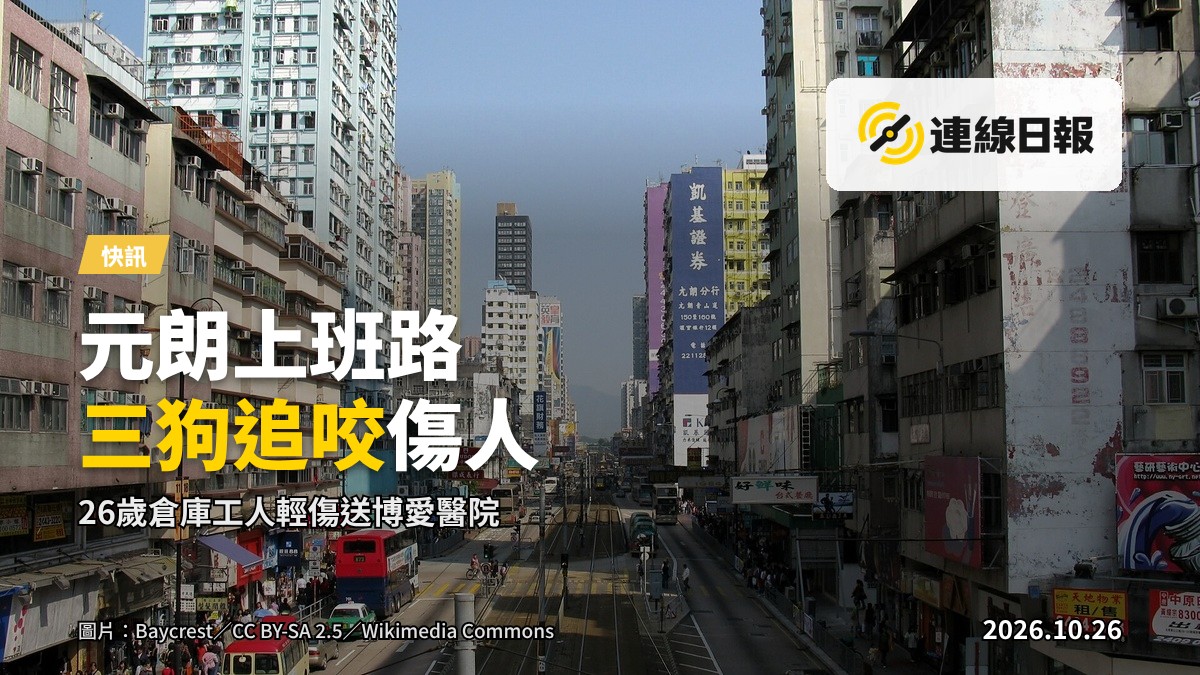 元朗鶴降路街道，背景有工業大廈