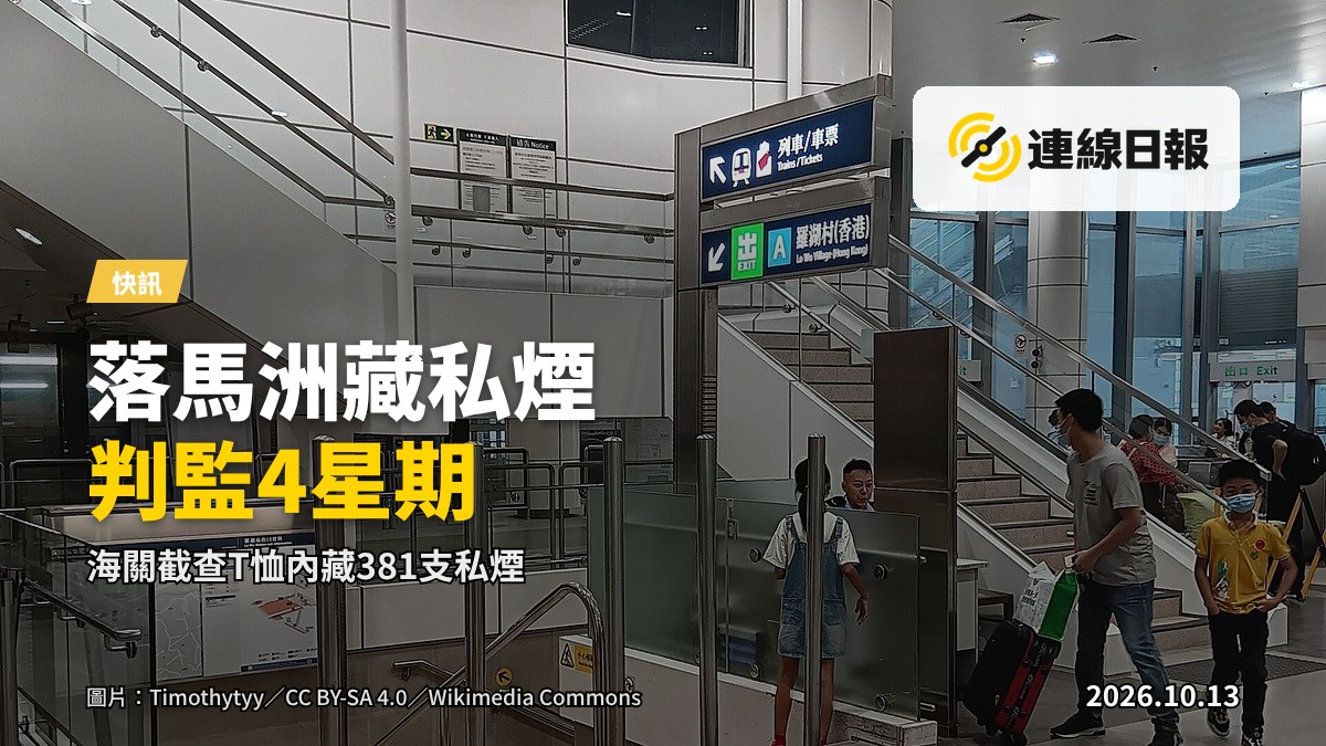 一名旅客於落馬洲口岸海關檢查站接受海關人員查驗隨身物品，遠景，無面龐
