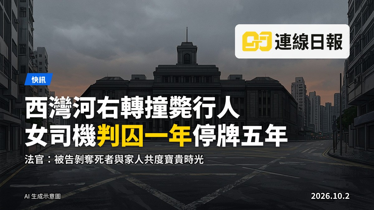 黃昏時分嘅香港法院大廈外觀，前方係空蕩嘅城市道路，天色灰暗，畫面肅穆