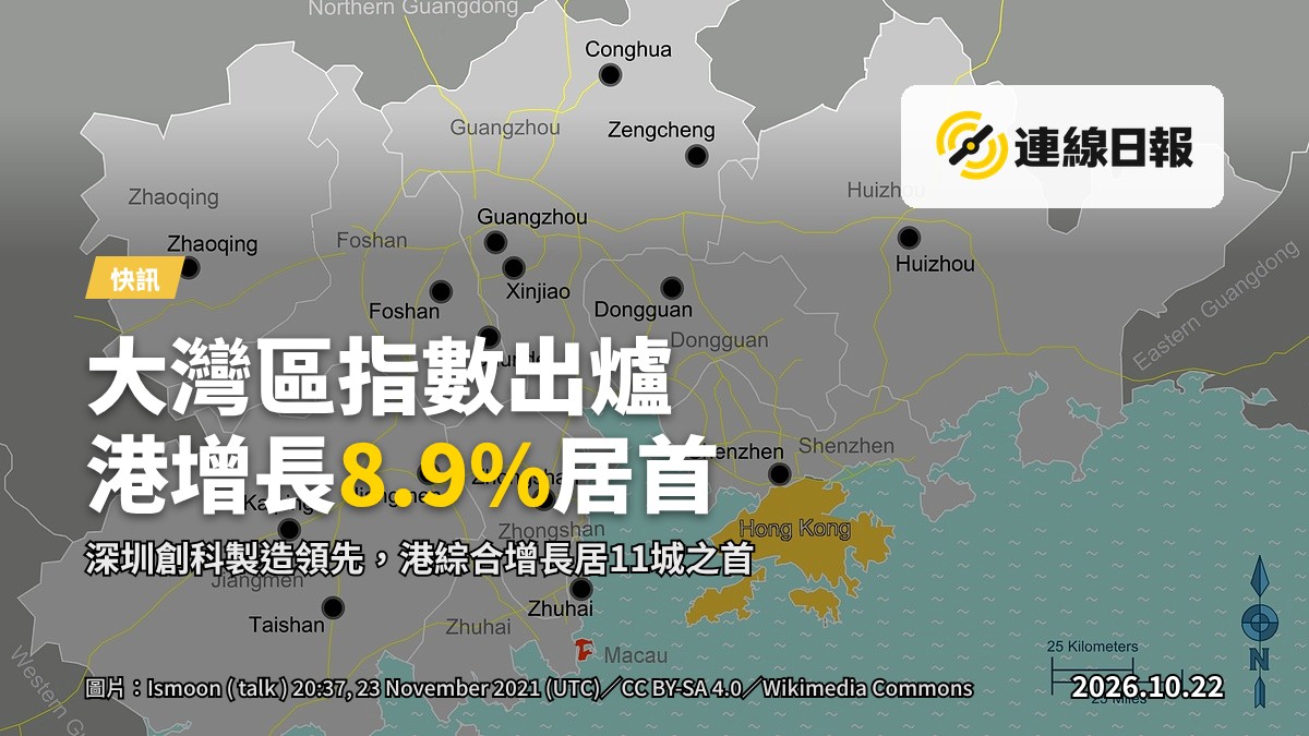 大灣區城市群天際線，金融區與工業區並置，象徵區域行業互補