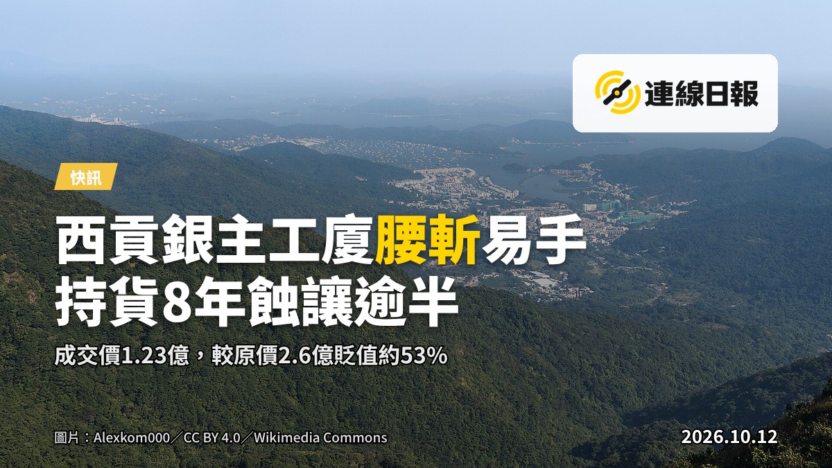 香港西貢一座多層工廈外牆，樓體陳舊，前景有行人及路牌