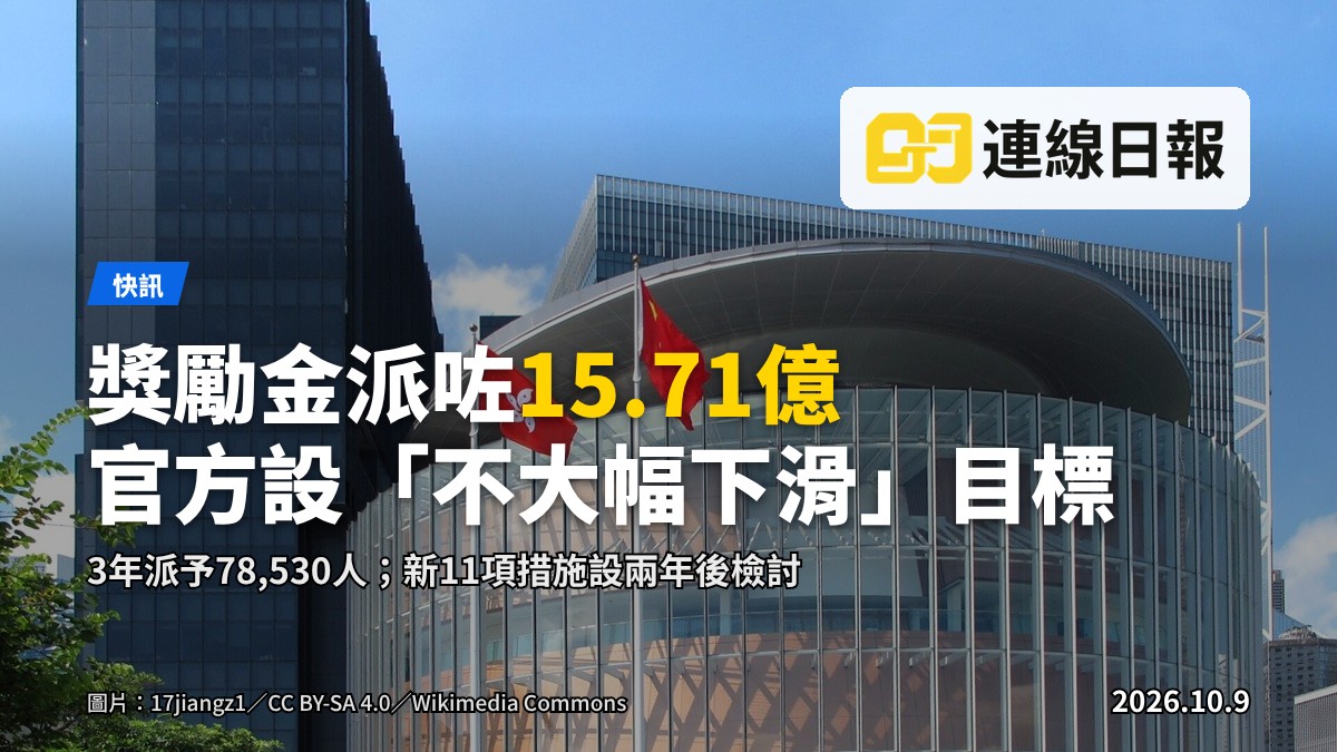 立法會議事堂內景，議員席與議席空置，桌前擺有文件與麥克風，代表政策辯論場景