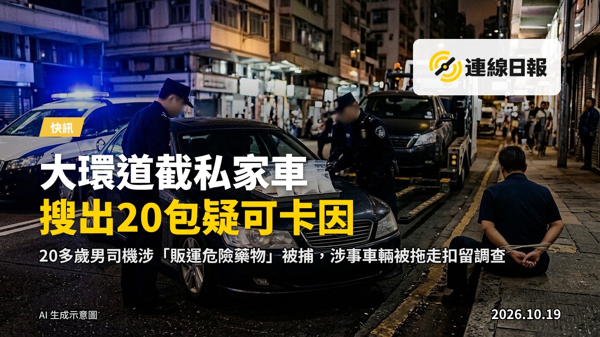凌晨紅磡大環道街景，一輛私家車停於路旁，畫面中無人