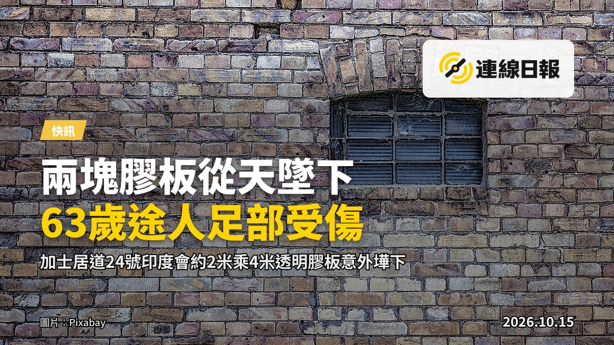兩塊大型透明膠板散落喺加士居道人路上，背景係舊式大廈外牆