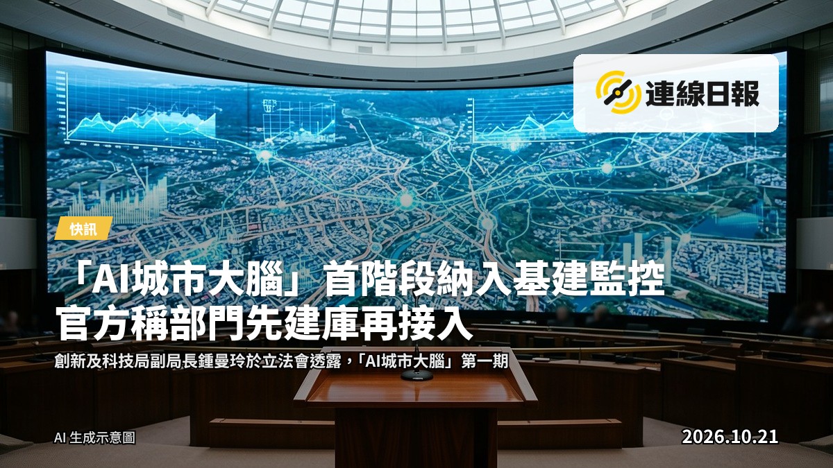 智慧城市概念示意圖：城市上空覆蓋數據網絡與監控節點，無文字、無標誌