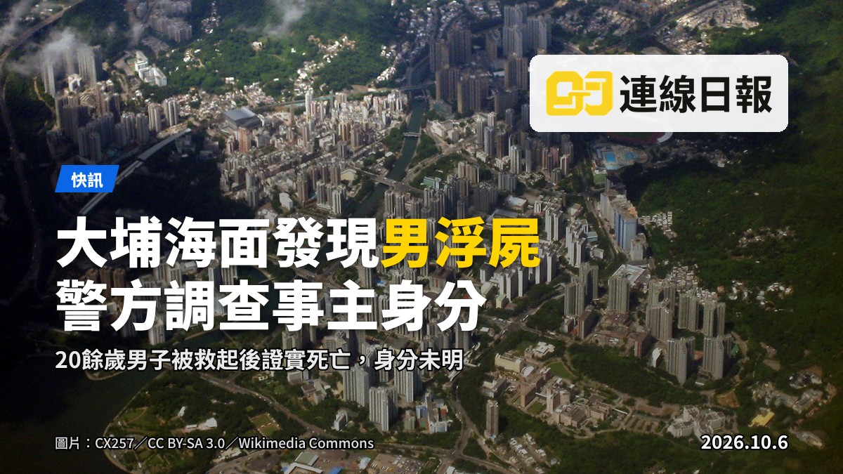 大埔海濱公園大景街對開海面，清晨時分，遠處可見碼頭及海堤。