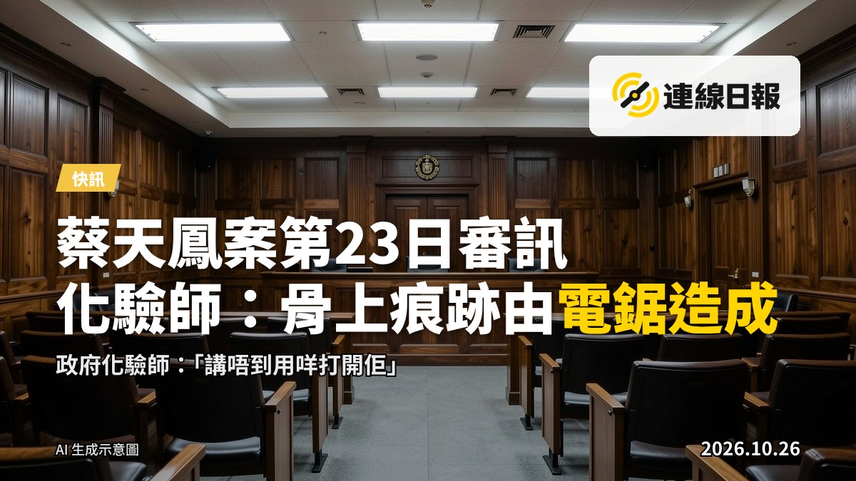 香港高等法院審訊庭,空無一人,顯示案件正在審理中