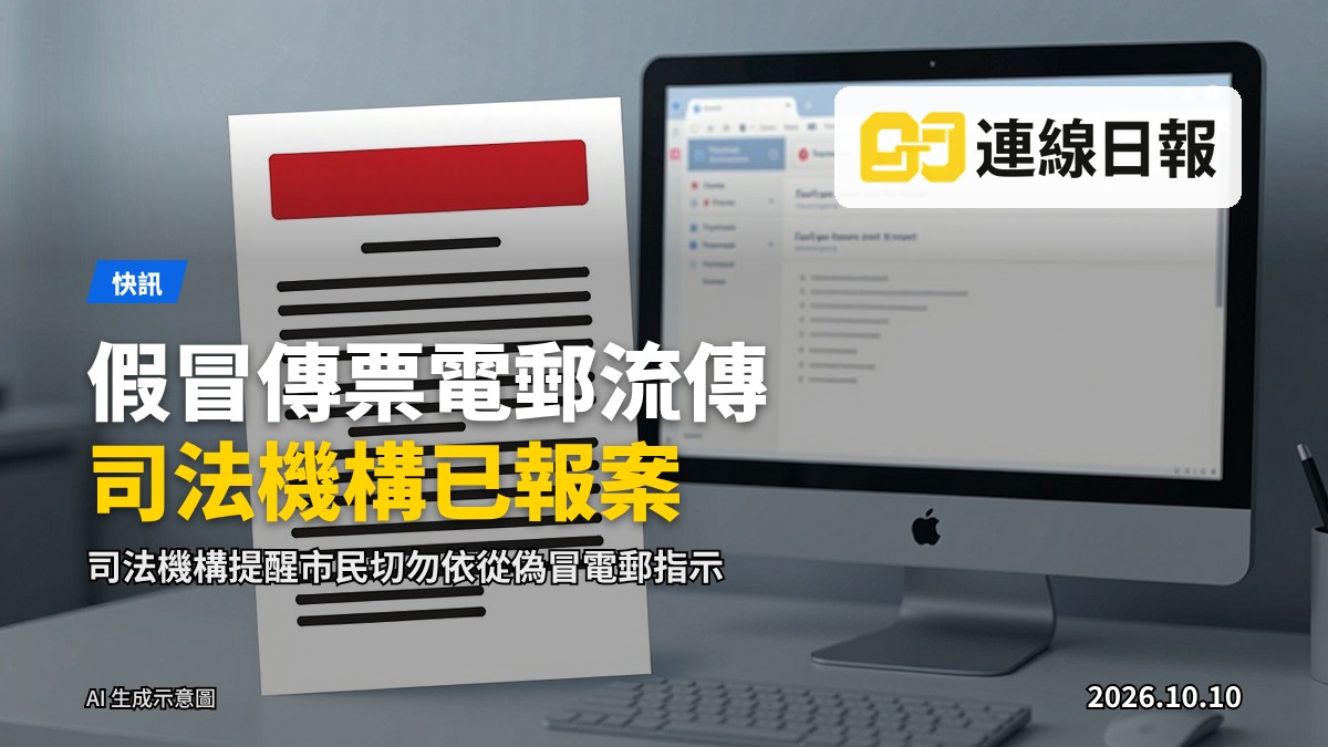 虛假傳票及可疑電郵文件的象徵式畫面，無真人面孔。