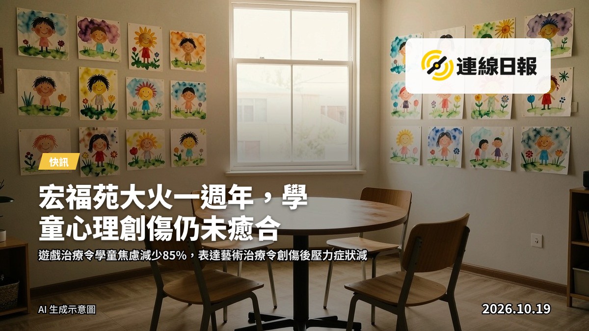兒童心理支援服務課堂，畫有兒童水彩畫的牆壁