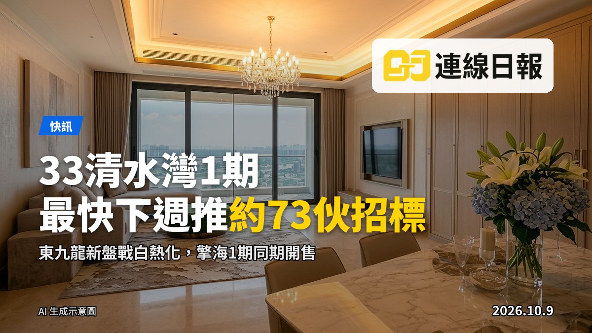 東九龍新盤示範單位：兩房戶及四房戶大橫廳闊6.5米的寫實示意圖，無文字及商標