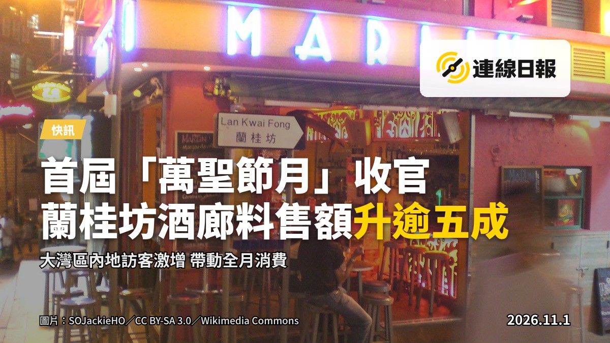 夜間街道的燈光裝飾，萬聖節主題的橘色南瓜燈與彩帶，沒有可辨認的面孔