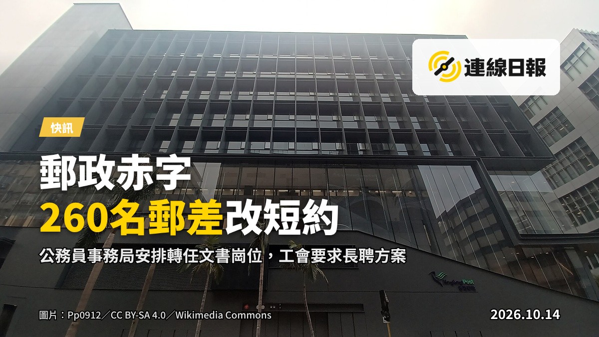 郵政局櫃檯上堆滿未派郵件，背後掛著郵差制服，無人