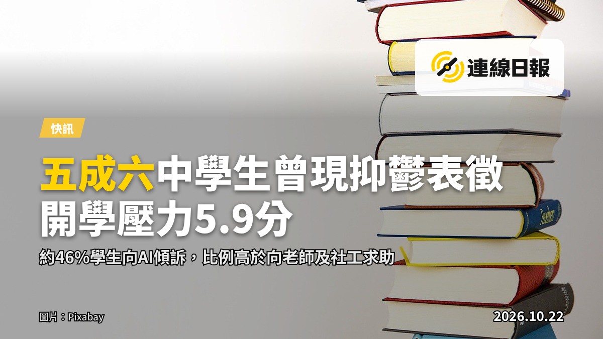 深夜書桌前一盞台灯、電腦與堆積的課本，象徵學業壓力