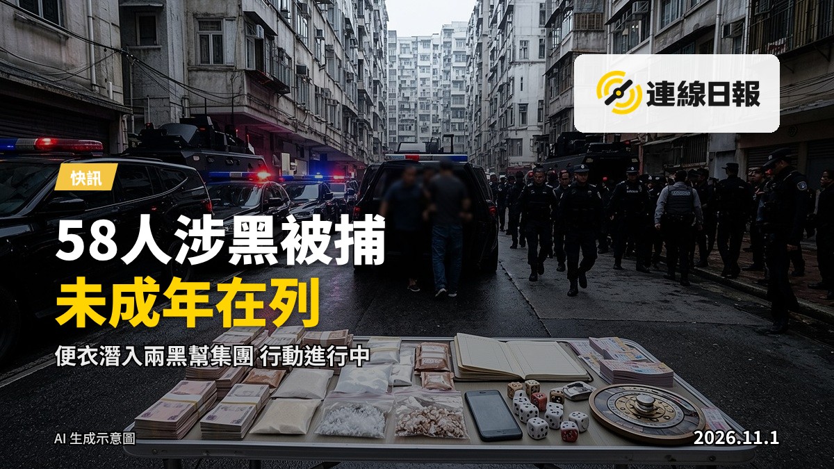 警方反黑行動,被捕人士被帶離現場(示意)