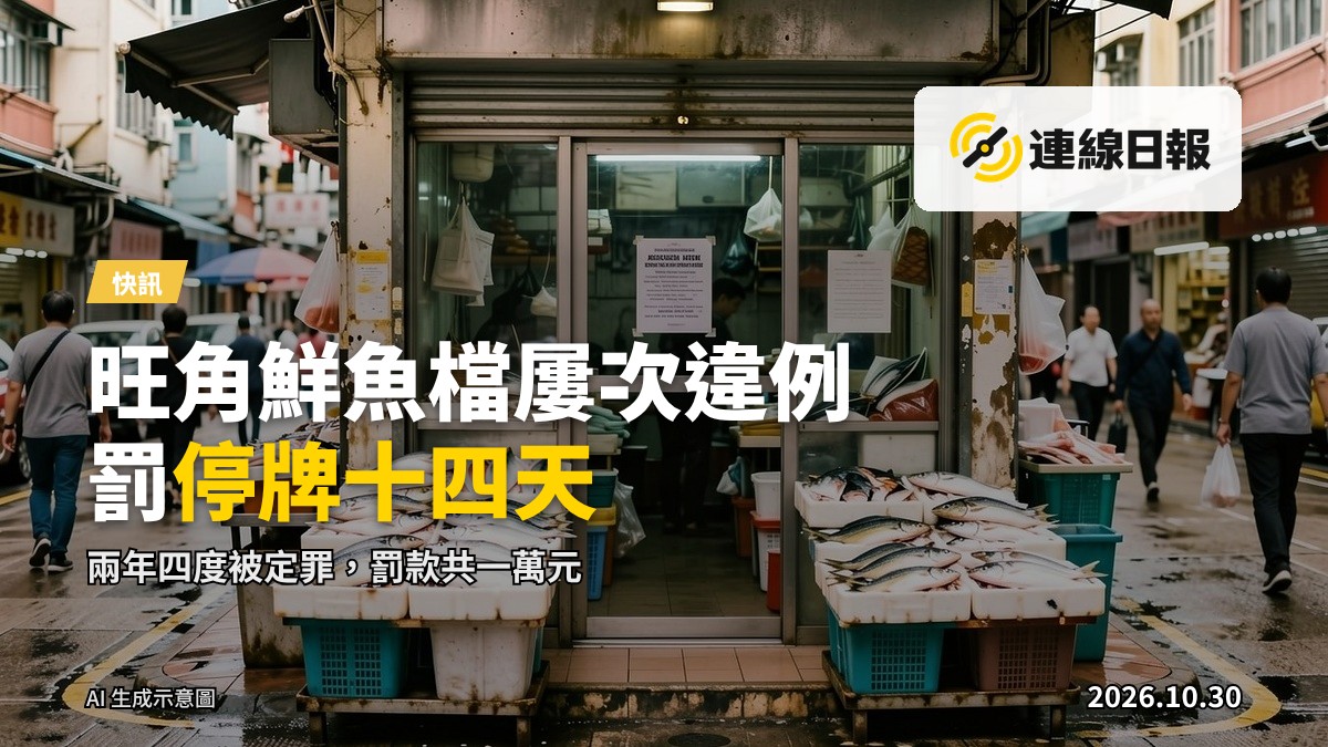 旺角一間地面街鋪海鮮檔的閉店畫面，門前掛有停牌告示
