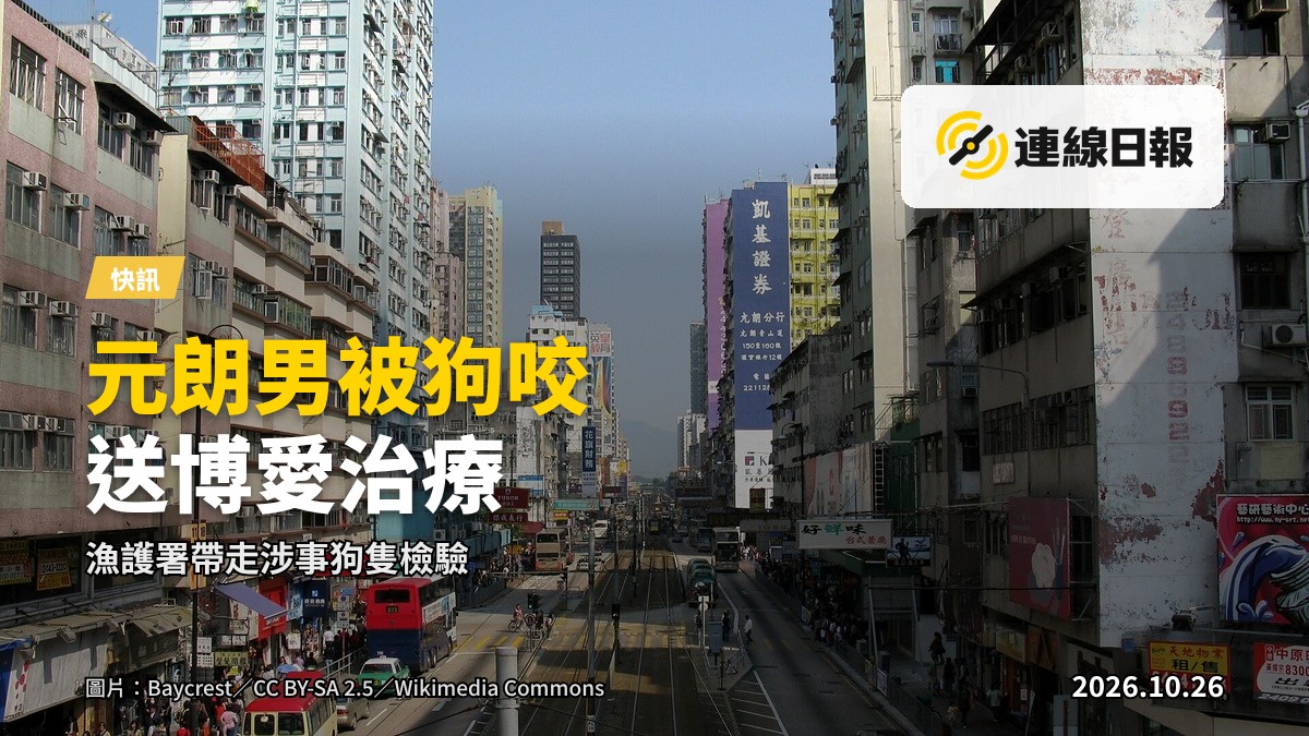 元朗工業區貨倉一帶的道路場景，路旁有圍欄及行人道路，無清晰人物面孔。