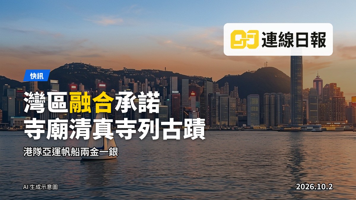 維多利亞港天際線黃昏景色，海面有帆船