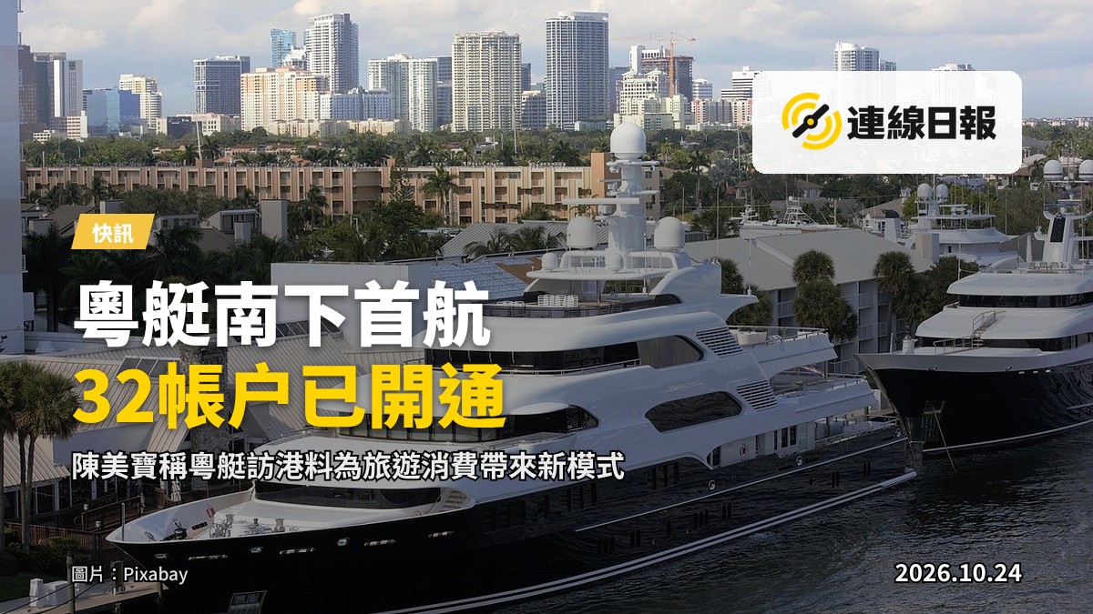 維多利亞港海面上的遊艇，背景為香港島天際線