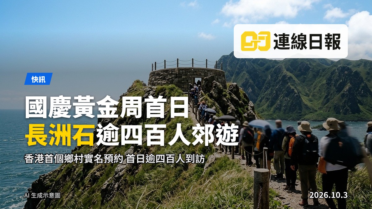 長洲石海岸地質景點，遠處一群郊遊者沿海岸岩壁小徑行走，背景為海灣與岩石海岸。