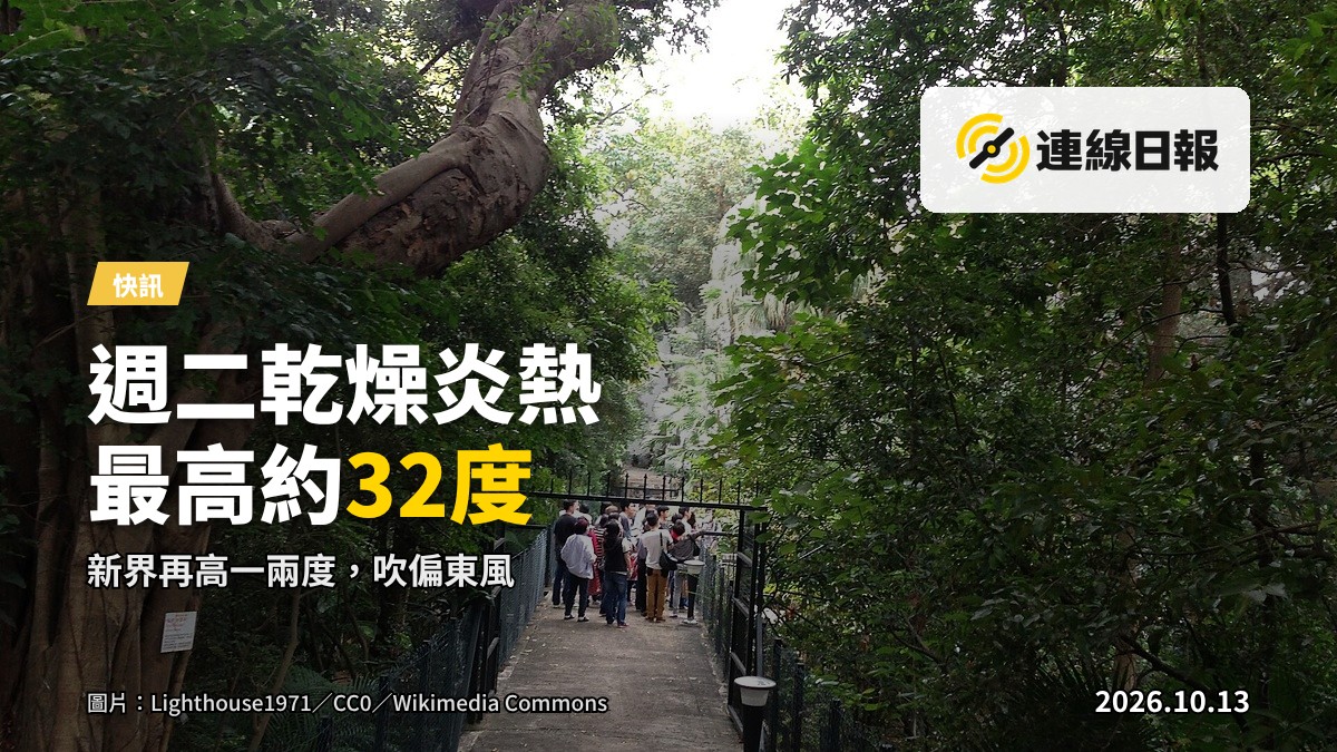 周二天晴乾燥炎熱，市區最高氣溫約32度，天文台預報。