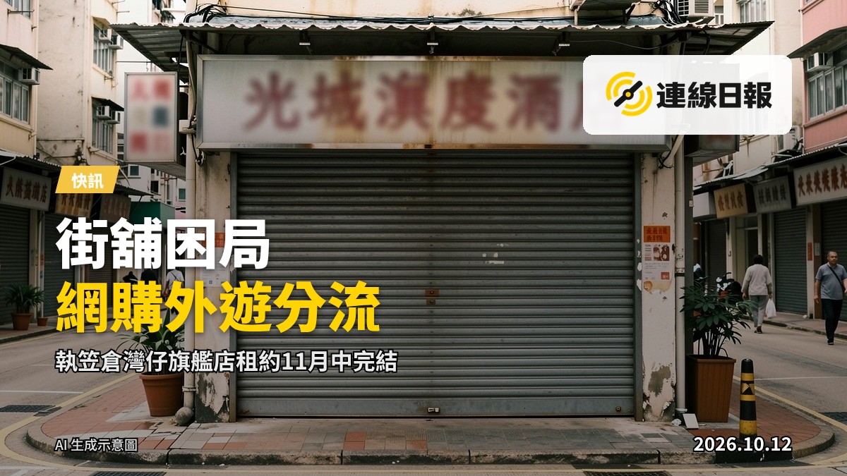 香港街頭一間拉下閘門的小型雜貨舖，展示實體零售店的經營處境
